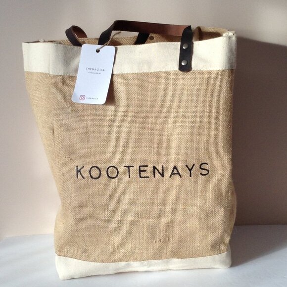 Kootenays Market Reusable Tote Grocery Bag Leather Handles Shopping - Picture 1 of 5